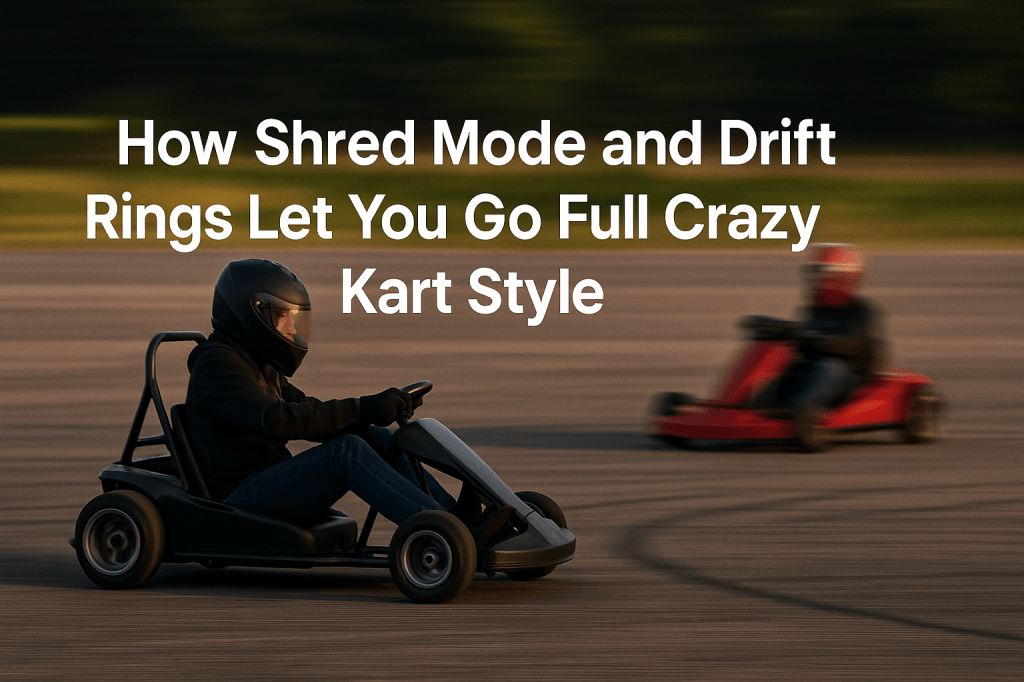 DriftKart D1 sliding with rear wheels locked, drifting alongside another kart on smooth pavement