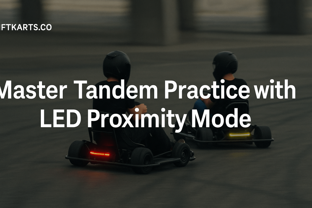 Two DriftKart D1s drifting in tandem with glowing LED indicators on rear bumpers
