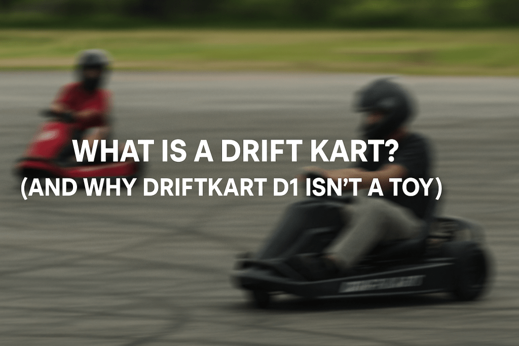 Two blurred drift karts in motion on asphalt, with blog title text overlayed